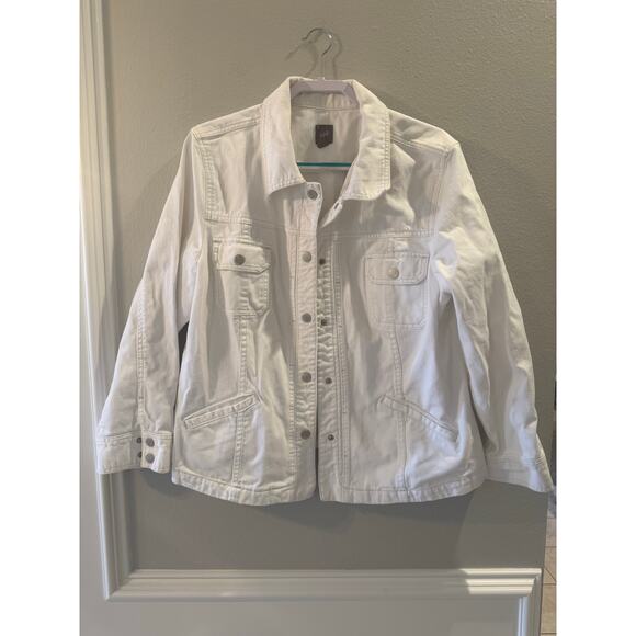 J. Jill White Stretch Denim Jacket Sz XL Snap Up Classic Style - Picture 1 of 5